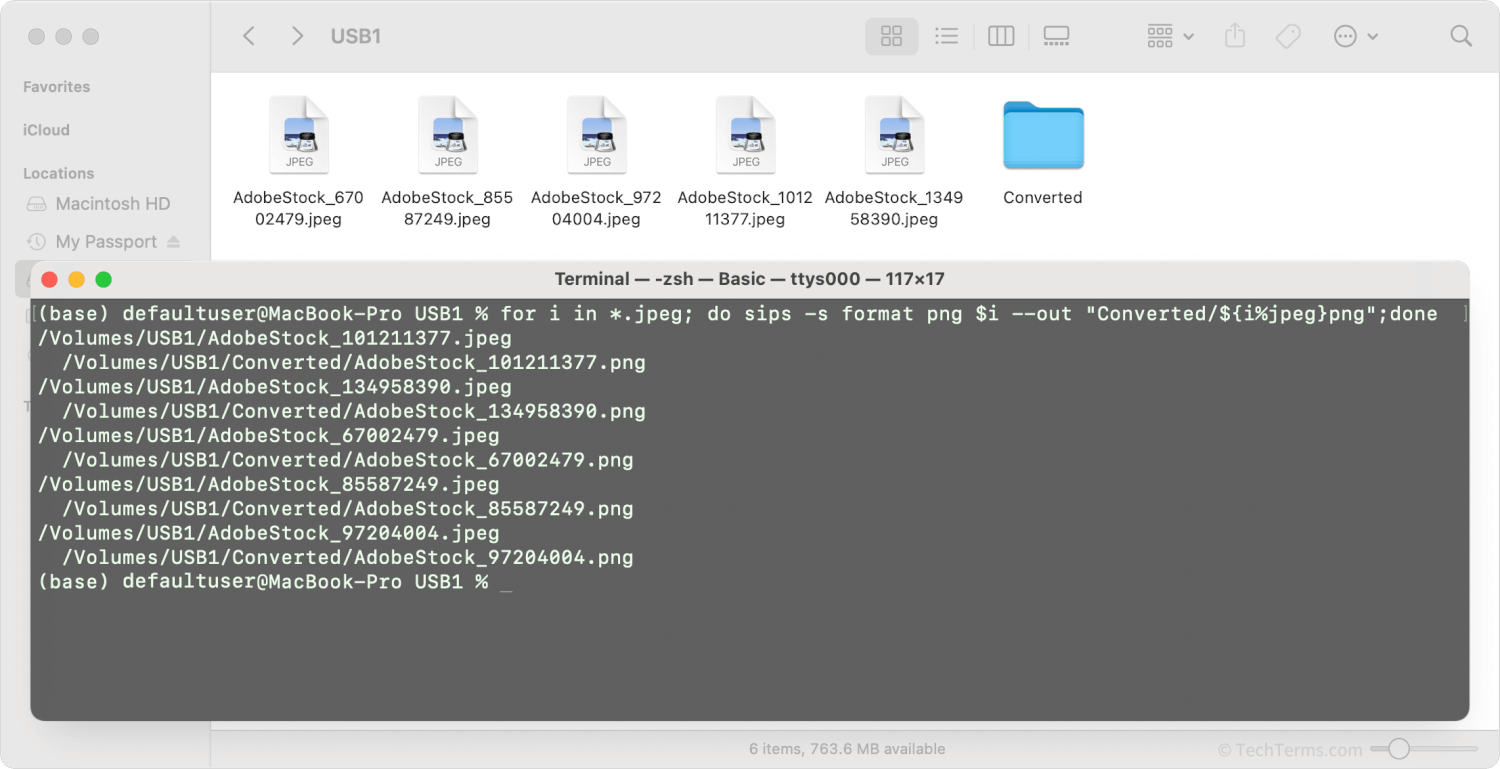 A macOS batch process converting a folder of JPEG images to PNG
