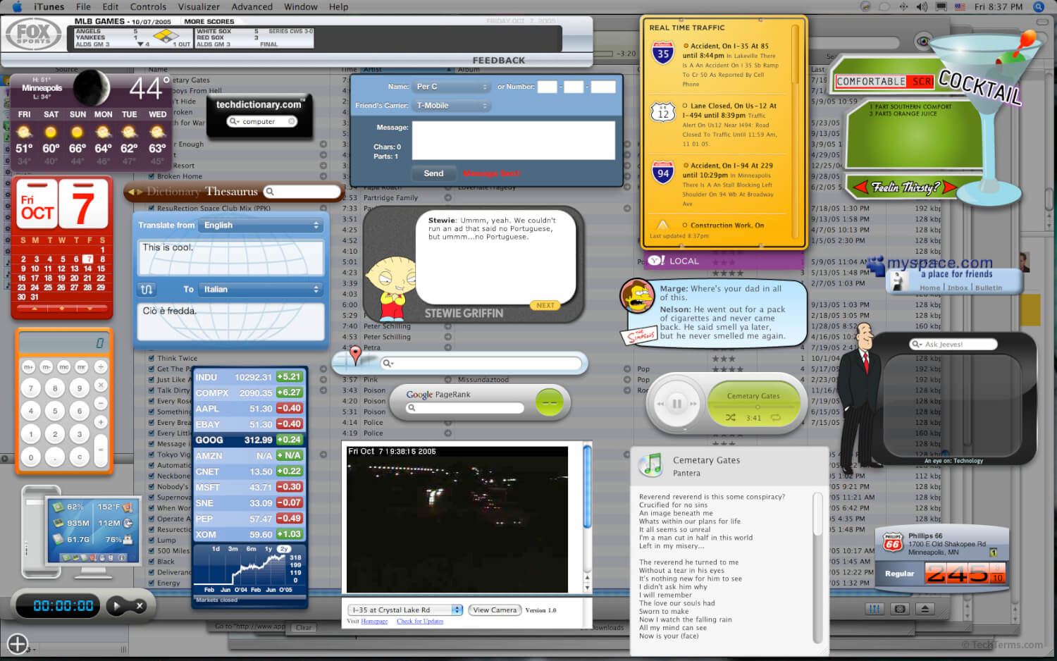 Apple Mac OS X Dashboard screenshot from 2005