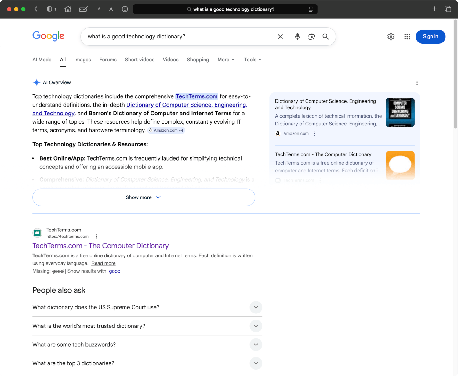 Google search results in April 2026