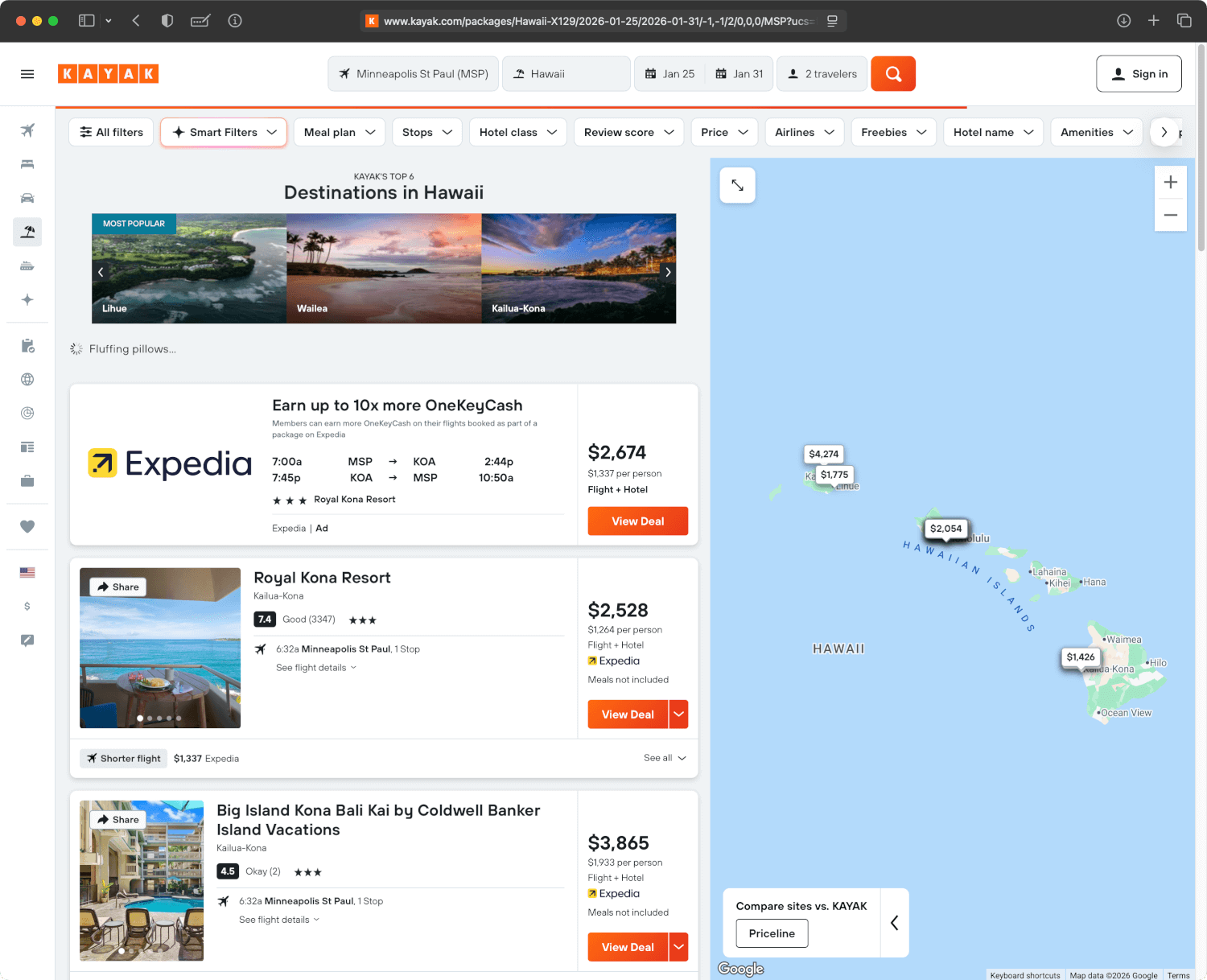 Kayak is a meta search engine for travel options