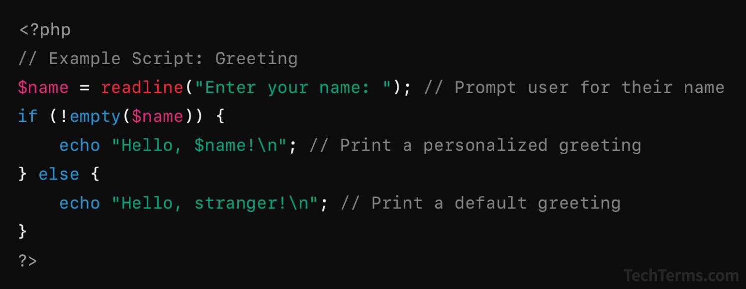 PHP code that parses the value $name and produces the appropriate output