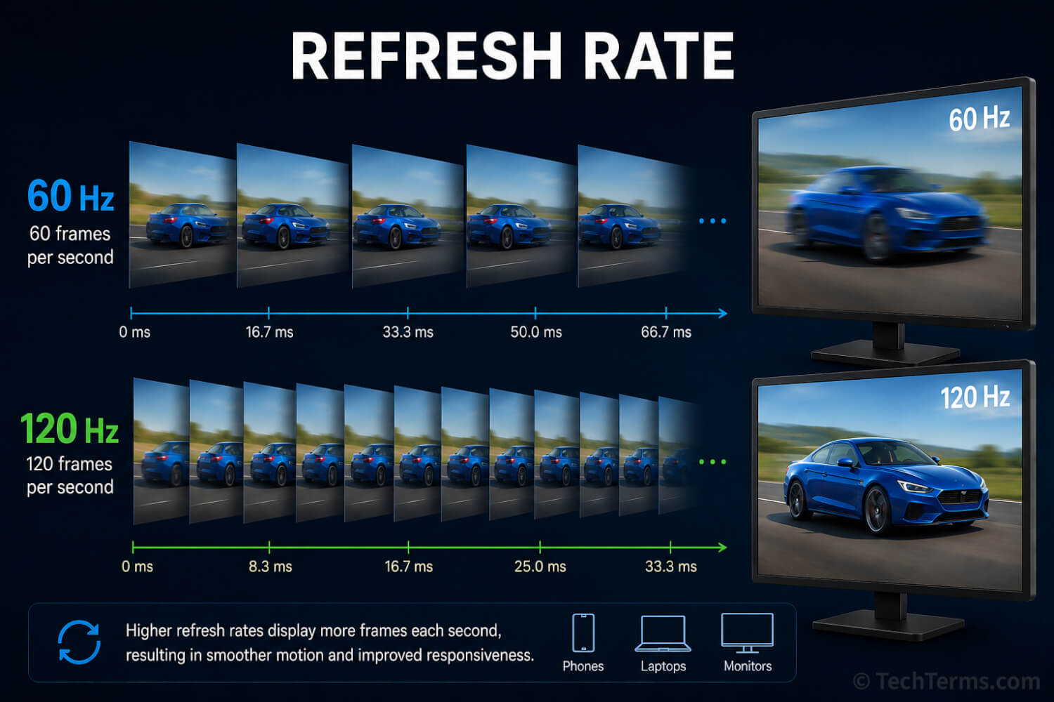 60 Hz vs 120 Hz Refresh Rate Example