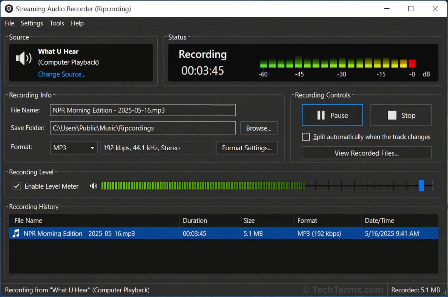 Ripcording audio application example
