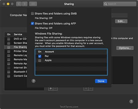 Selecting AFP or SMB in macOS 10.14 Mojave
