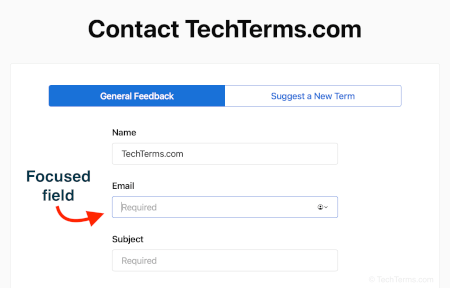 Focused email field within a contact form