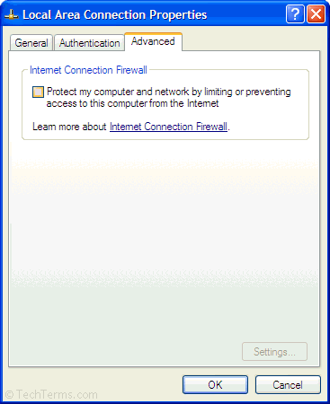 ICF disabled in LAN settings (Windows XP)