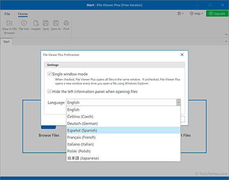 Language selection in File Viewer Plus