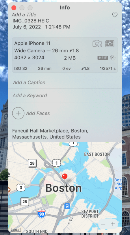 A digital photograph's metadata