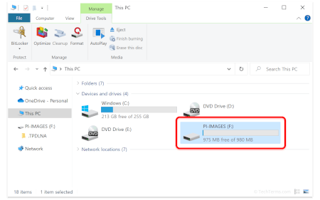 A USB drive mounted in Windows
