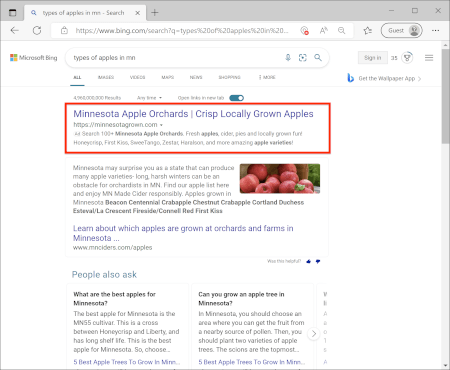 Text ads appear on a search engine results page mixed in among the search results