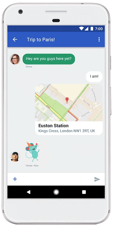 An RCS message thread on a Google Android smartphone