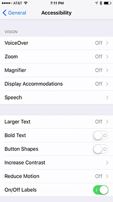 Accessibility options in iOS 10