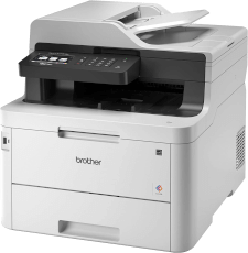 A Brother multifunction printer/scanner/copier with an automatic document feeder on the top of the unit