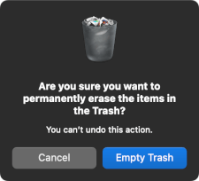 macOS "Empty Trash" alert box