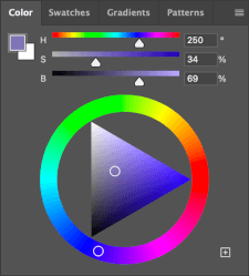 HSB sliders on an Adobe Photoshop color panel