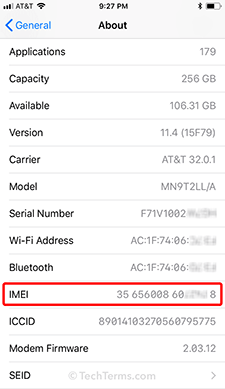 IMEI from an Apple iPhone 7