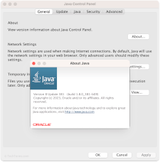 Java settings on a Mac with the JRE installed