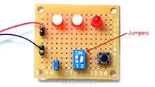 Toggle switch jumpers on a circuit board