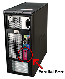 Parallel port on the back of a Dell Optiplex 360