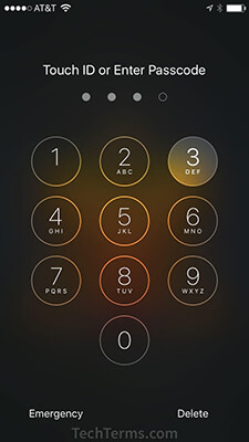 Passcode Entry Screen on an iPhone 6