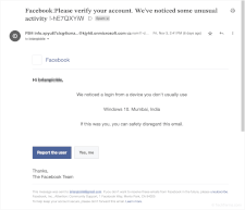 A phishing attempt imitating an email from Facebook