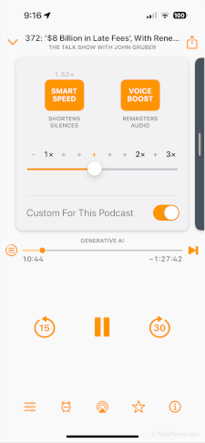 Speed and playback settings in Overcast
