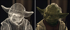 Yoda Wireframe Before and After Rendering