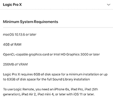 Apple Logic Pro X system requirements (2020)