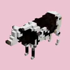 A 3D model of a cow made of voxels
