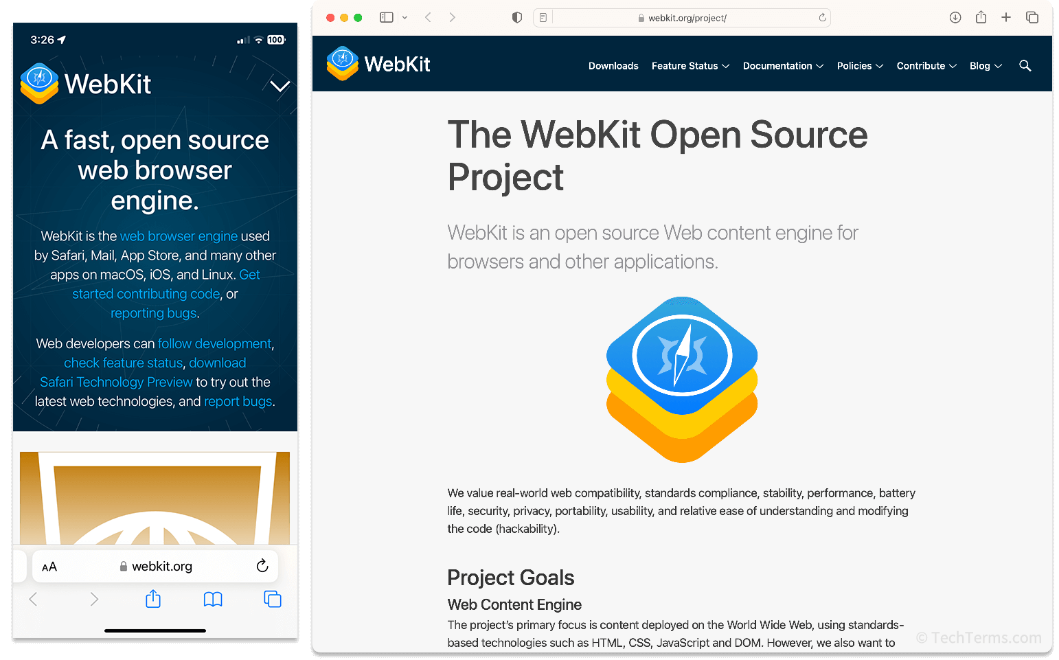 The Safari browser on desktop and mobile uses the WebKit browser engine
