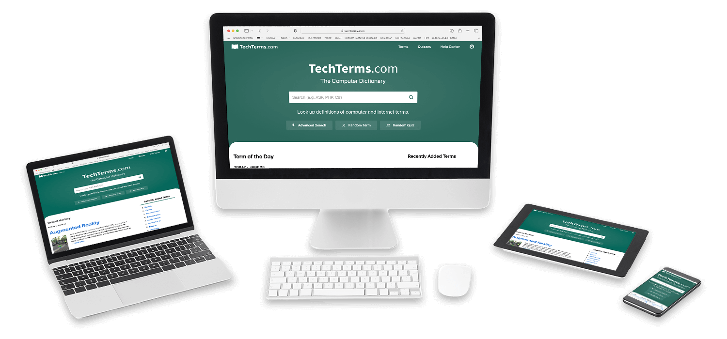 Four common computer form factors — a laptop, all-in-one, tablet, and smartphone