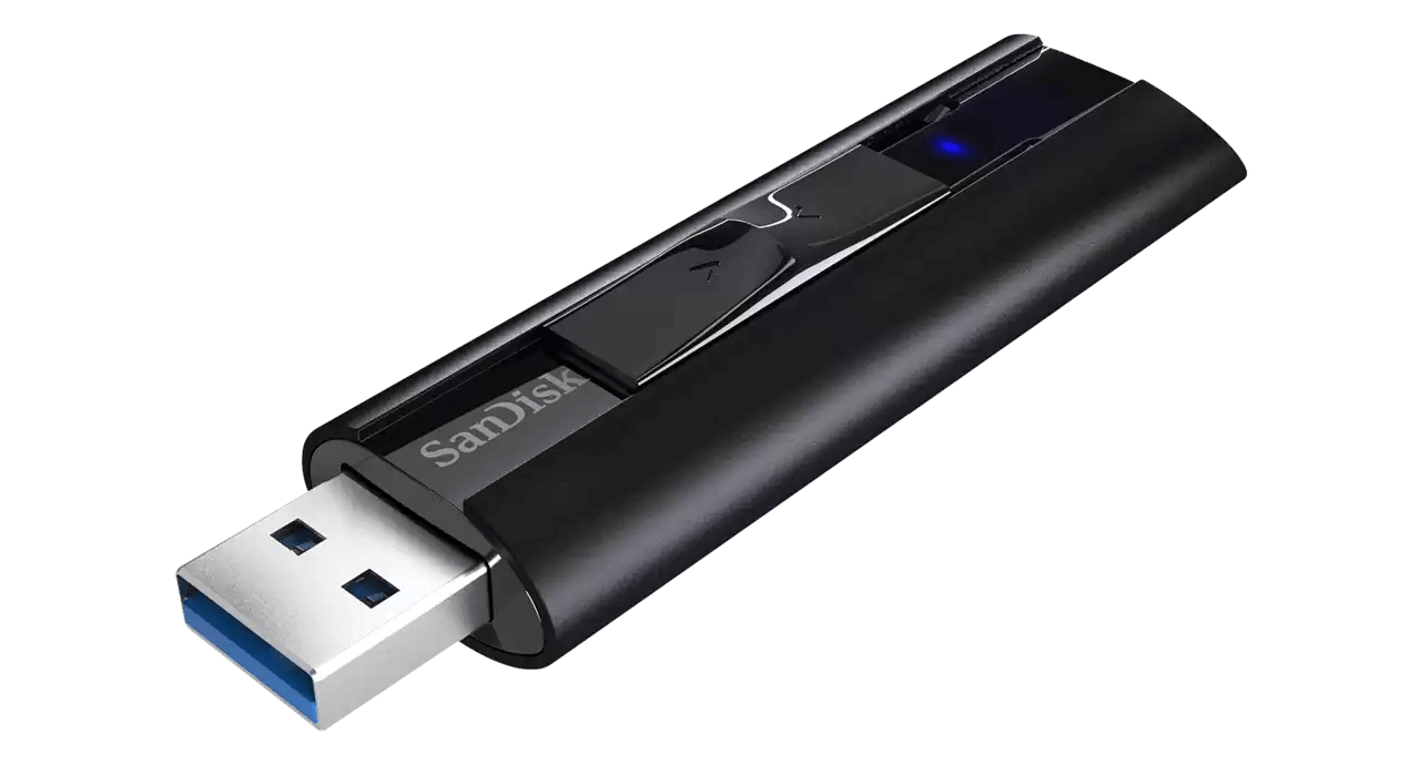 A SanDisk flash drive with a USB Type A connector
