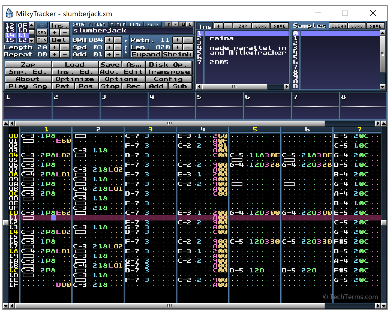 A module file in the MilkyTracker music tracker