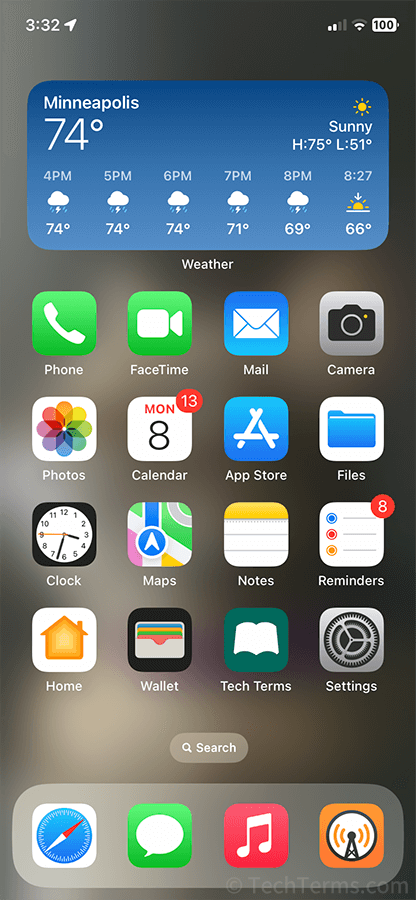 The Home Screen of an iPhone running iOS 16