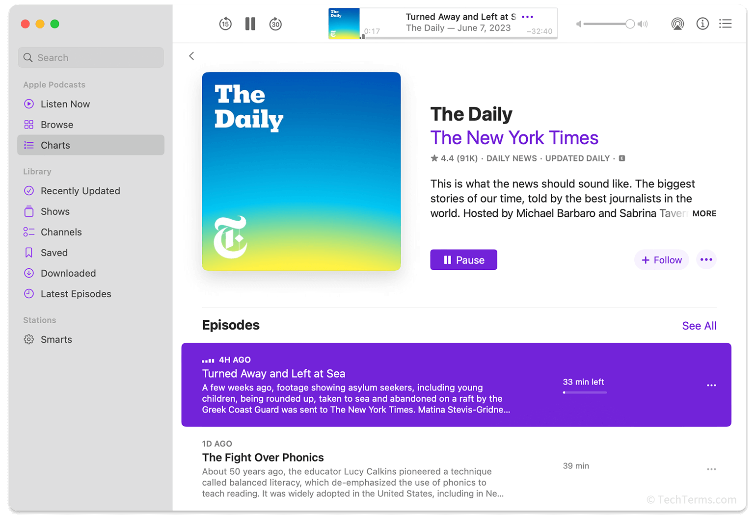 The New York Times' <I>The Daily</I> podcast in the Apple Podcasts app