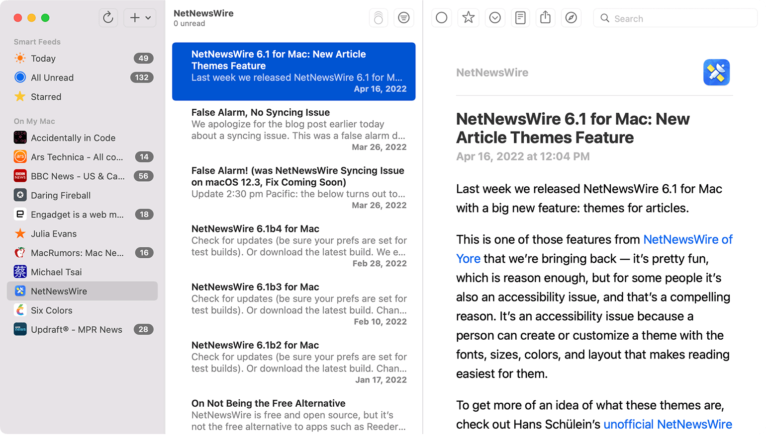 NetNewsWire is a popular RSS feed reader application