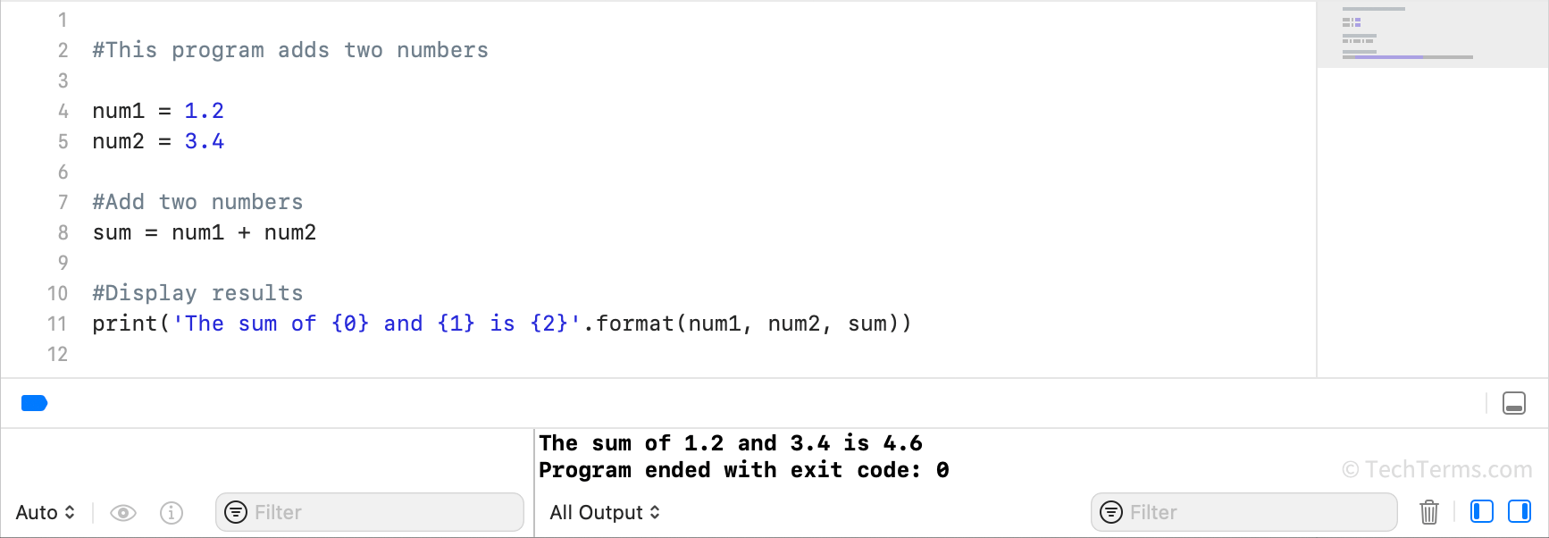 A basic Python script to add two numbers together