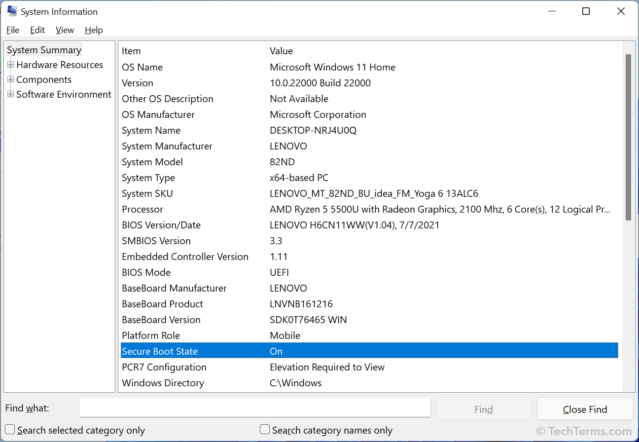 Secure Boot State shown within System Information