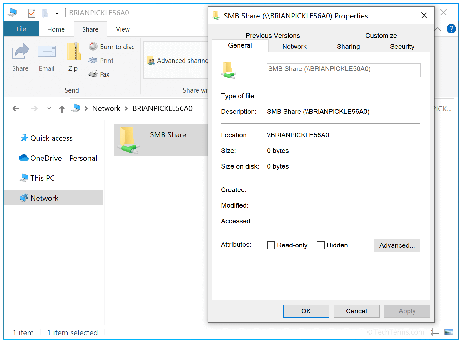 A folder shared using SMB in Windows 10