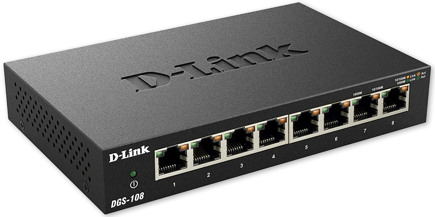 An 8-port D-Link switch