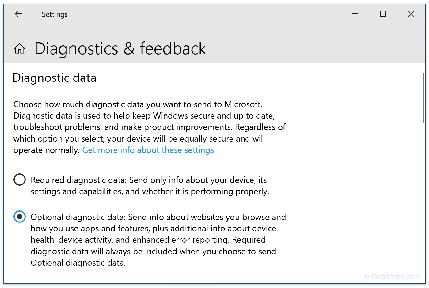 Diagnostic telemetry settings in Windows 10